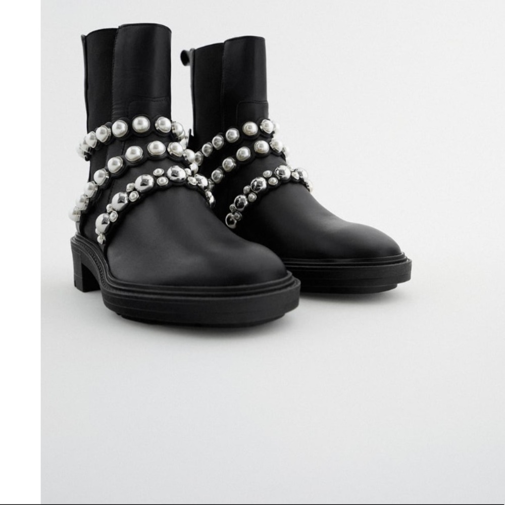 LAST ONE ZARA US 6.5 Pearl strap leather booties - Picture 5 of 16